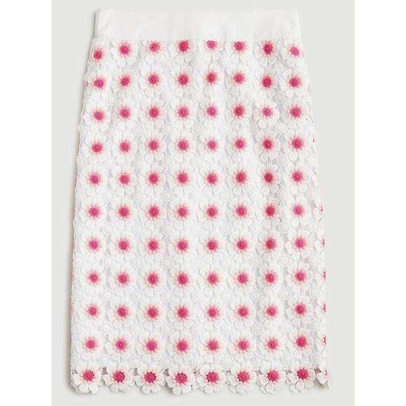 NWT J. Crew Floral Lace Crochet Pink & White Feminine Pencil Midi Skirt, Size 8 - Picture 2 of 11